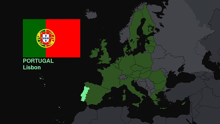 Португалия, Европа, карта, флаг, HD обои
