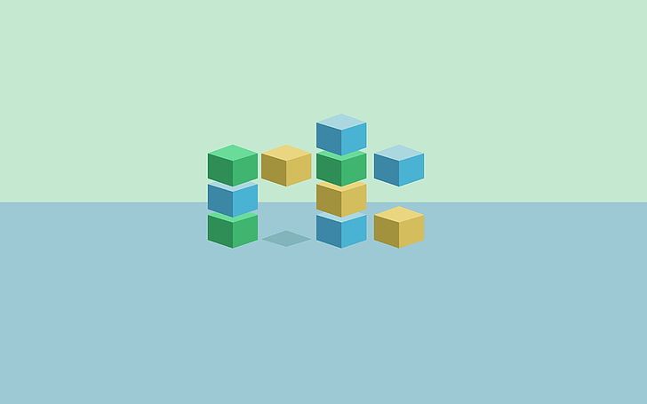 illustration de graphiques bleus et verts, cubes, ensemble, ombre, jouet, Fond d'écran HD
