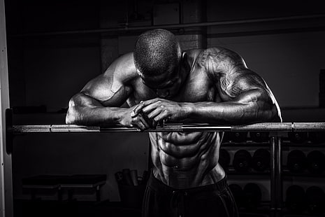 muskler, pose, vit och svart, kroppsbyggare, HD tapet HD wallpaper