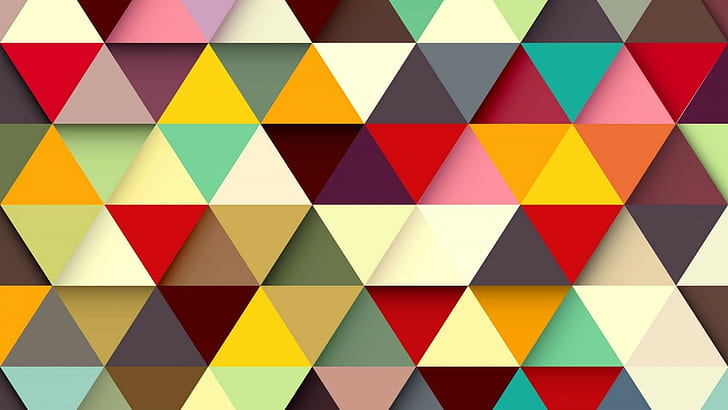 triangular white and multicolored wallpaper, abstract, HD wallpaper