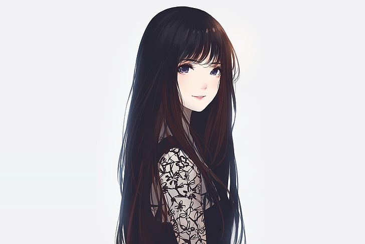 검은 드레스 일러스트, 애니메이션, 애니메이션 소녀들, 검은 머리, Kyrie Meii를 입은 여성 애니메이션 캐릭터, HD 배경 화면