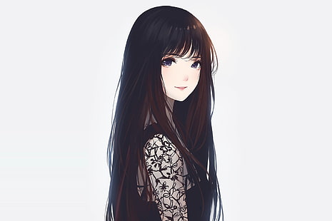 검은 드레스 일러스트, 애니메이션, 애니메이션 소녀들, 검은 머리, Kyrie Meii를 입은 여성 애니메이션 캐릭터, HD 배경 화면 HD wallpaper
