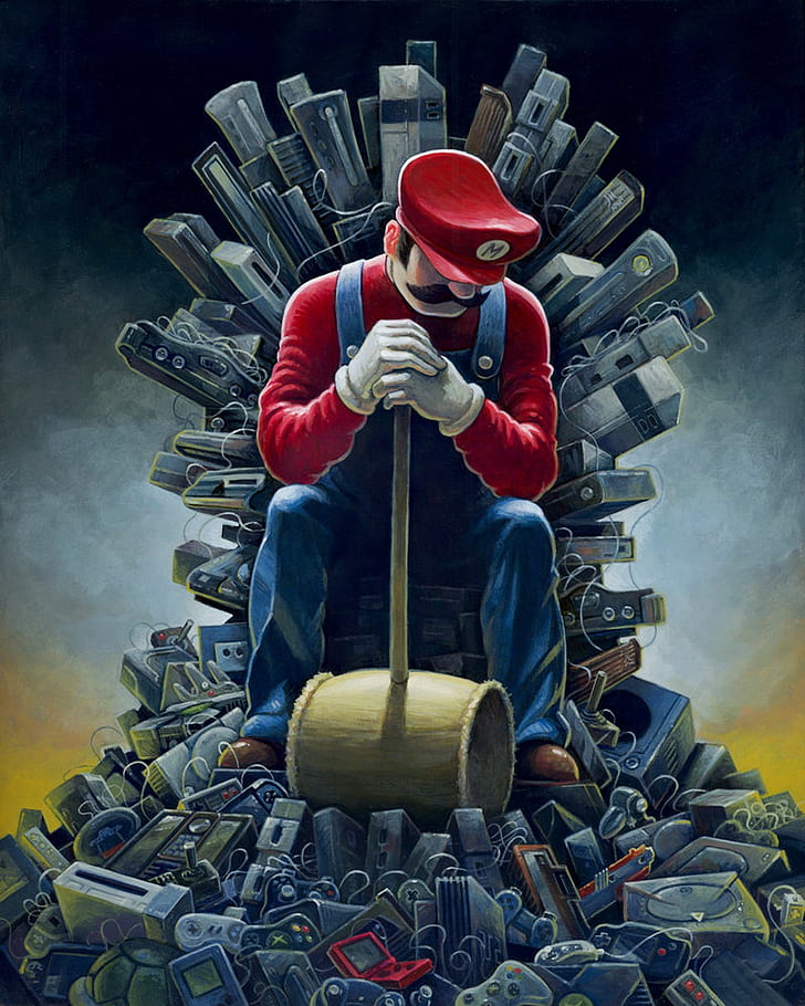 Super Mario, Iron Throne, Game of Thrones, кросоувър, чук, HD тапет, тапет за телефон