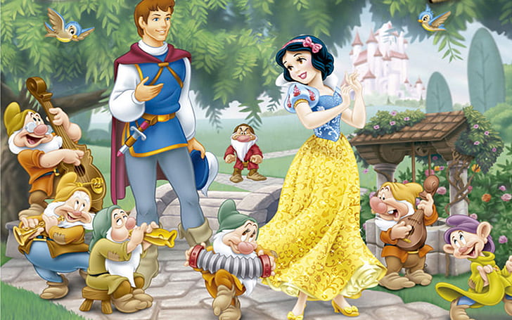 Carta da parati Princess Snow White Prince Ferdinand And Seven Dwarfs Hd ad alta definizione 1920 × 1200, Sfondo HD