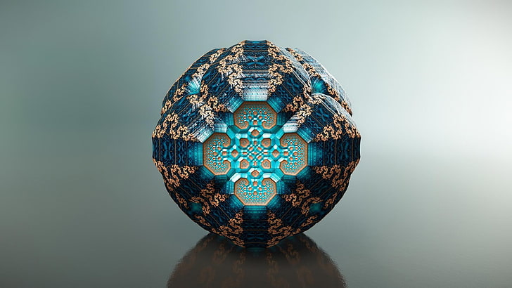 décor de fleurs bleu sarcelle et marron, fractale, 3D, Fond d'écran HD