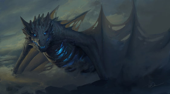 graue und blaue Drachen Online-Spiel digitale Tapete, ein Lied von Eis und Feuer, Game of Thrones, Drachen, TV, TV-Serie, HD-Hintergrundbild HD wallpaper
