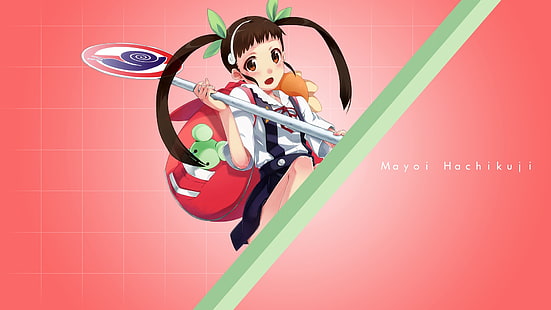 모노 가타리 시리즈, 애니메이션 소녀들, Hachikuji Mayoi, twintails, HD 배경 화면 HD wallpaper