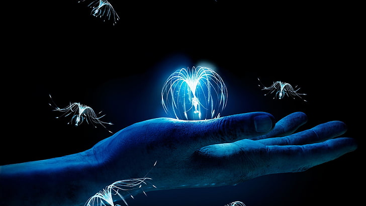 Avatar (2009), poster, movie, black, avatar, fantasy, tree of souls, woodsprite, hand, blue, HD wallpaper