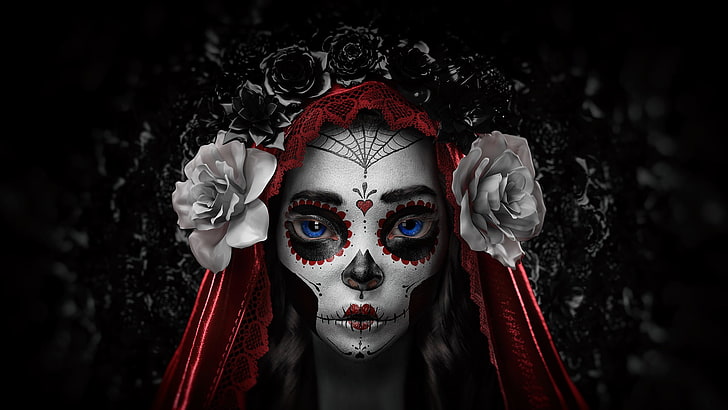 artwork, women, Dia de los Muertos, skull, HD wallpaper