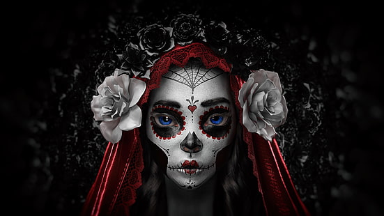 произведения на изкуството, жени, Dia de los Muertos, череп, HD тапет HD wallpaper