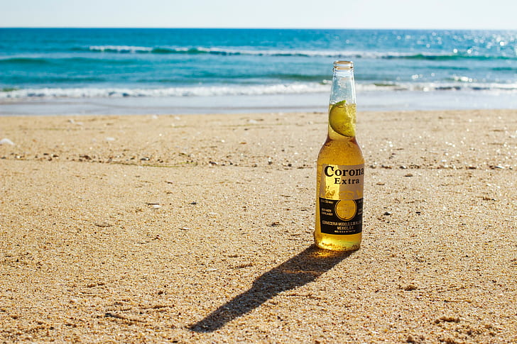beer beach sea sand corona, HD wallpaper