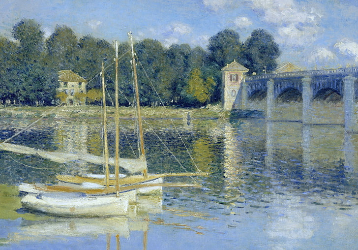 paysage, image, bateaux, Claude Monet, le pont à Argenteuil, Fond d'écran HD