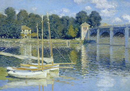 krajobraz, obraz, łodzie, Claude Monet, Most w Argenteuil, Tapety HD HD wallpaper