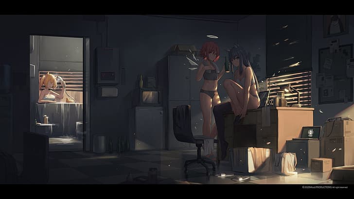 gadis anime, di dalam ruangan, rambut pendek, bathtub, twintails, Wallpaper HD