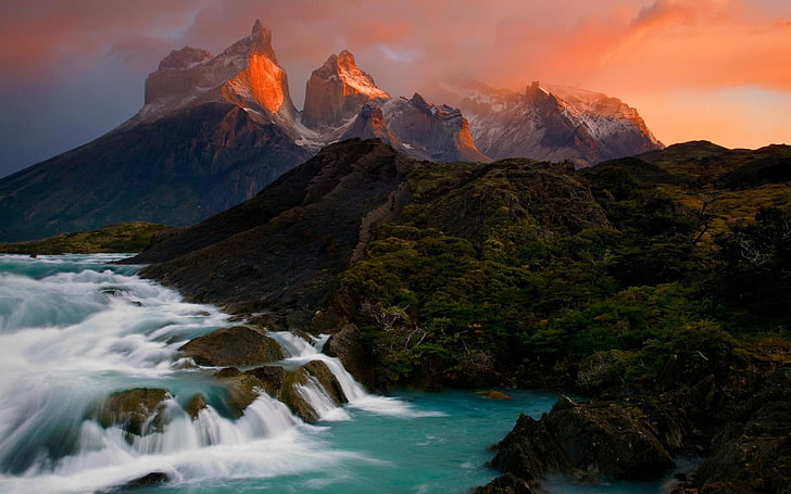 naturaleza, montañas, colinas, río, cascada, Fondo de pantalla HD