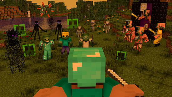 Minecraft Steve fond d'écran, Jeu vidéo, Minecraft, Bataille, Creeper (Minecraft), EnderMan, Fantôme, Mojang, Portail du Néant, Squelette, Steve (Minecraft), Zombie, Cochon Zombie (Minecraft), Fond d'écran HD HD wallpaper