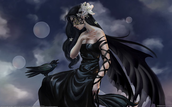 Black-haired anime character wallpaper, Dark, Gothic, Black, Fantasy,  Flower, HD wallpaper | Wallpaperbetter