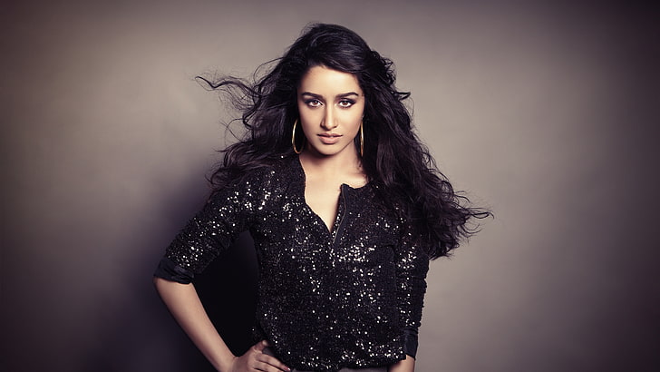 woman wearing black glittered top, Shraddha Kapoor, Most Popular Celebs, actress, singer, brunette, HD wallpaper