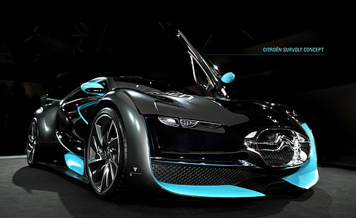 Citroen Survolt Concept ، سيارة مفهوم Citroen باللون الأسود والأزرق ، سيارات ، Citroen ، Concept ، survolt، خلفية HD HD wallpaper