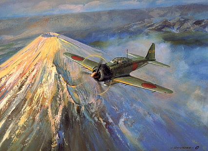 gray fighter plane painting, war, ww2, zero, japanese aircraft, a6m, painting art, HD wallpaper HD wallpaper