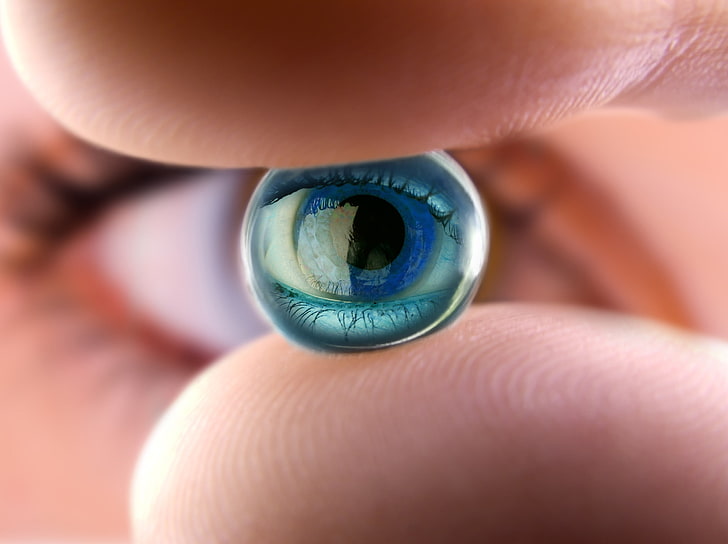 anello in argento decorato di pietre preziose blu, lenti oculari, occhi, Sfondo HD