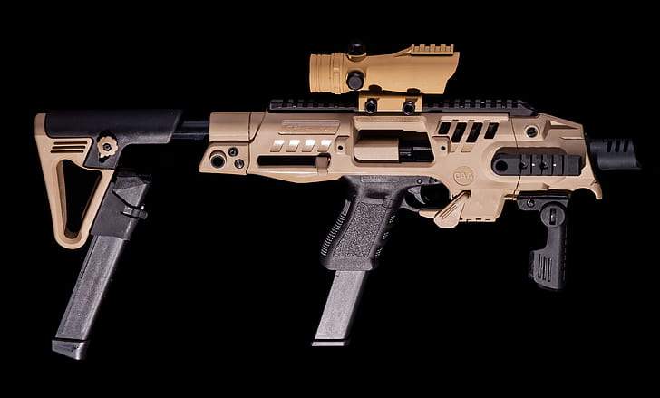 gun, weapon, Glock, 9mm, hd, 4k, Glock SBR, Glock SBR Pistol, HD wallpaper