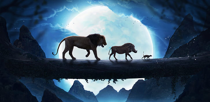 Filme, O Rei Leão (2019), Pumbaa (O Rei Leão), Simba, Timon (O Rei Leão), HD papel de parede