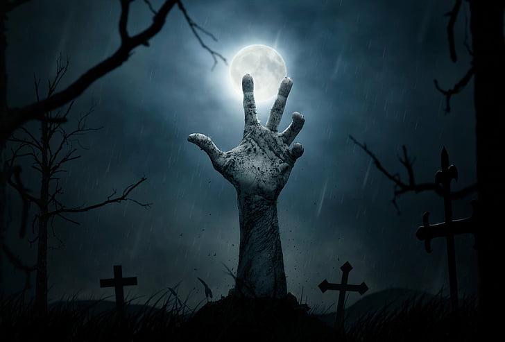cenmenterio, halloween, mano, zombie, HD wallpaper