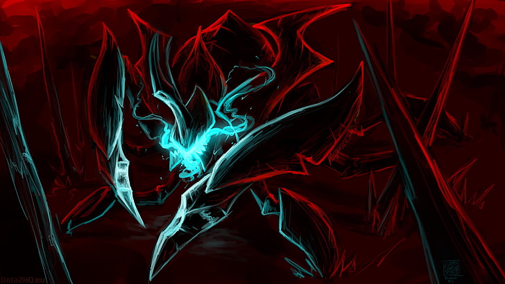 sarcelle et rouge papier peint numérique créature, nyx assassin, croquis art, dota 2, Fond d'écran HD