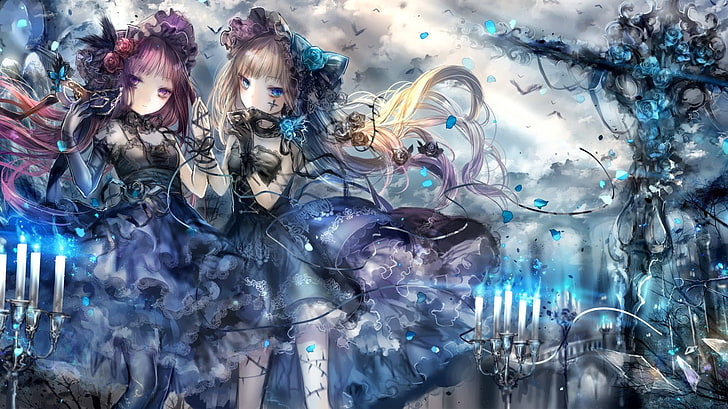 Anime Mädchen, Kerzen, Lolita Mode, Anime, Rock, lange Haare, originelle Charaktere, HD-Hintergrundbild