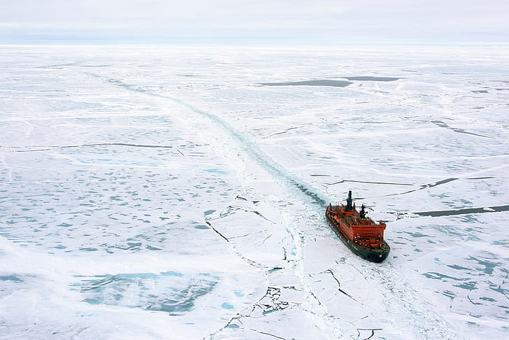 氷、北極圏、船、砕氷船、ロザトム、原子力砕氷船、 HDデスクトップの壁紙
