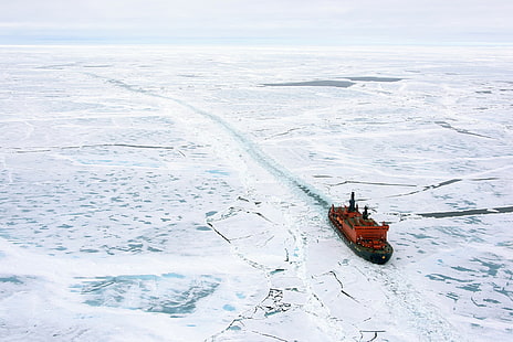hielo, Ártico, barco, rompehielos, Rosatom, rompehielos de propulsión nuclear, Fondo de pantalla HD HD wallpaper