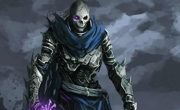 undead warrior with blue scarf digital wallpaper, fantasy art, HD wallpaper