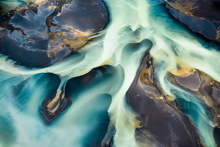 абстрактная живопись, река, дельта реки, аннотация, Исландия, HD обои