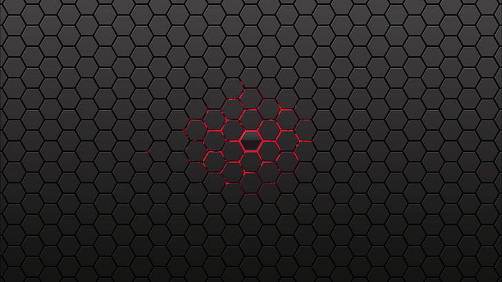 backgrounds, black, center, Honeycomb, lines, red, HD wallpaper