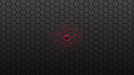 backgrounds, black, center, Honeycomb, lines, red, HD wallpaper HD wallpaper