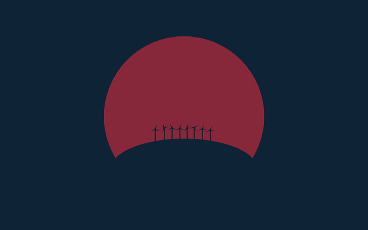 abstrak, minimalis, merah, matahari, Windmill, Wallpaper HD