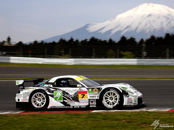 Mazda RX-7 Race Track Race Car Mt Fuji Motion Blur HD, bilar, bil, race, oskärpa, motion, track, mazda, rx, 7, mt, fuji, HD tapet