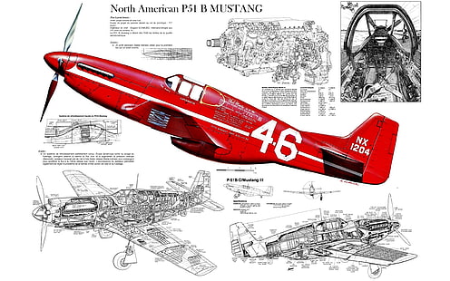 rouge nord-américain P51 B Mustang, art numérique, nord-américain P-51 Mustang, croquis, avion, cockpit, Fond d'écran HD HD wallpaper