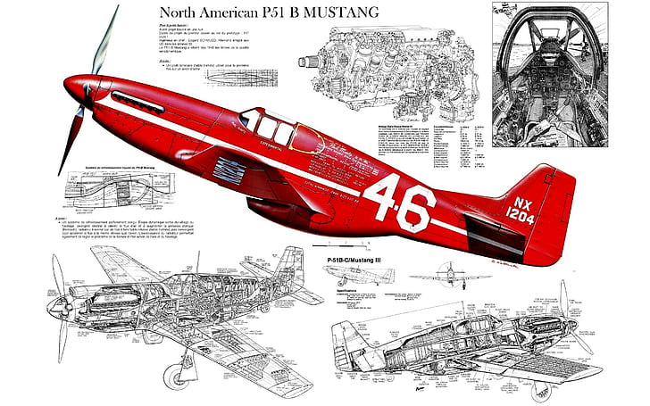 sketsa, pesawat terbang, seni digital, kokpit, Mustang P-51 Amerika Utara, Wallpaper HD