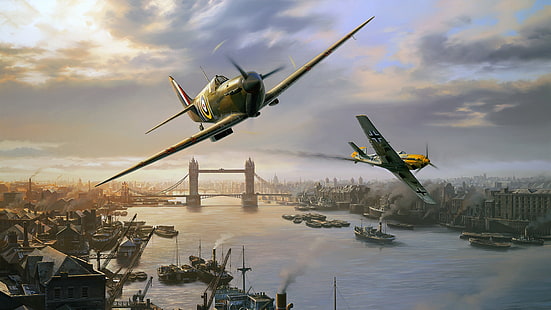Supermarine Spitfire, Nicolas Trudgian, BF-109, pejuang Inggris, London Pride, spitfire skirmish, Wallpaper HD HD wallpaper