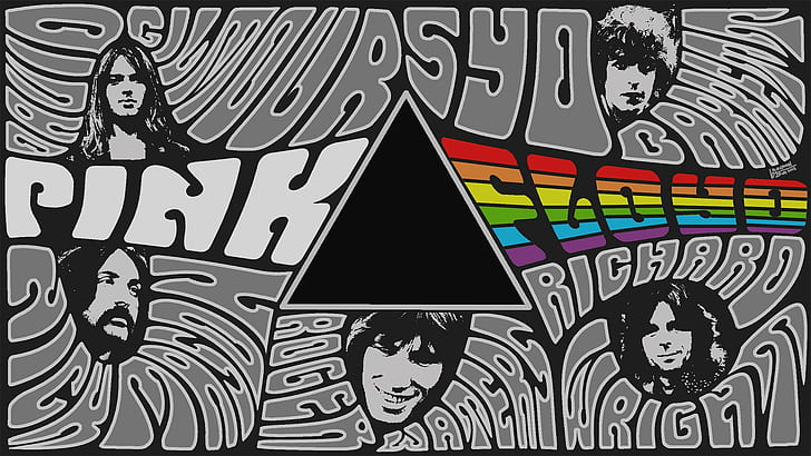 Pink Floyd, collage, digital art, music, selective coloring, typography, HD wallpaper