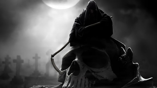 죽음, 죽음의 신, 흑백, 두개골, HD 배경 화면 HD wallpaper