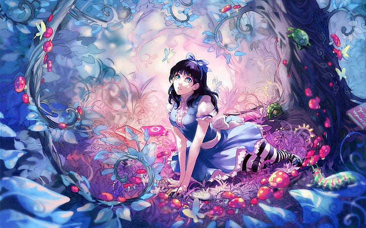 Anime girl fairy fairy, personagem de anime feminino vestindo azul e rosa mini vestido, Anime, menina, fada, floresta, HD papel de parede