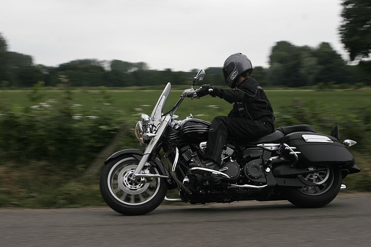 vélo de sport noir et gris, Yamaha XV 1900, moto, chopper électrique, Fond d'écran HD