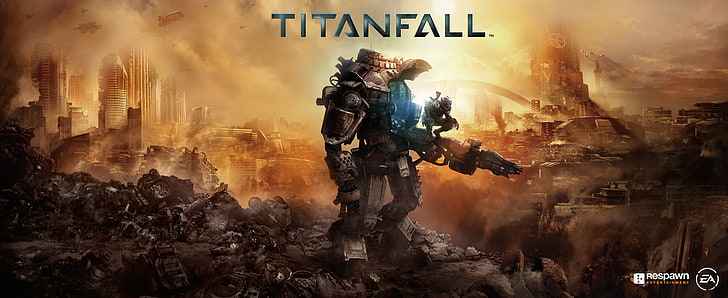 Funda de Titanfall, la ciudad, armas, robot, soldados, cabina, pistola, piel, Electronic Arts, Titanfall, Respawn Entertainment, Fondo de pantalla HD