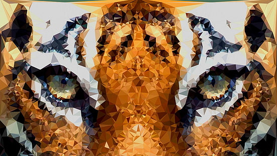 тигровая мозаика, животные, тигр, низкополигональная, глаза, цифровое искусство, HD обои HD wallpaper