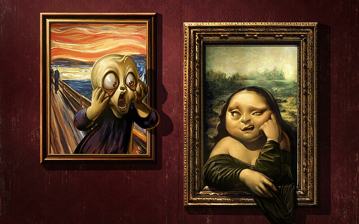 Mona lisa scream funny art, funny, mona, lisa, scream, painting, HD wallpaper