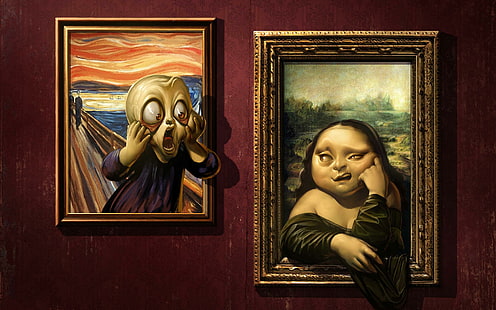 Мона Лиза крещи забавно изкуство, забавно, Мона, Лиза, пищи, живопис, HD тапет HD wallpaper