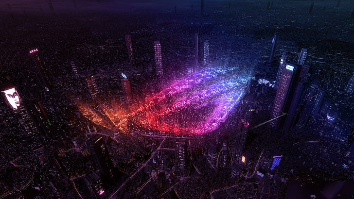 ASUS ROG City Neonlichter, Stadt, Lichter, ASUS, Neon, ROG, HD-Hintergrundbild